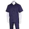 thumbnail image 1 of Men's Dark Navy 100% Linen Short Sleeve Plain Casual Casual Two Piece Walking Outfit For Sale Pant Sets Suit With Pleated Pant, 1 of 1
