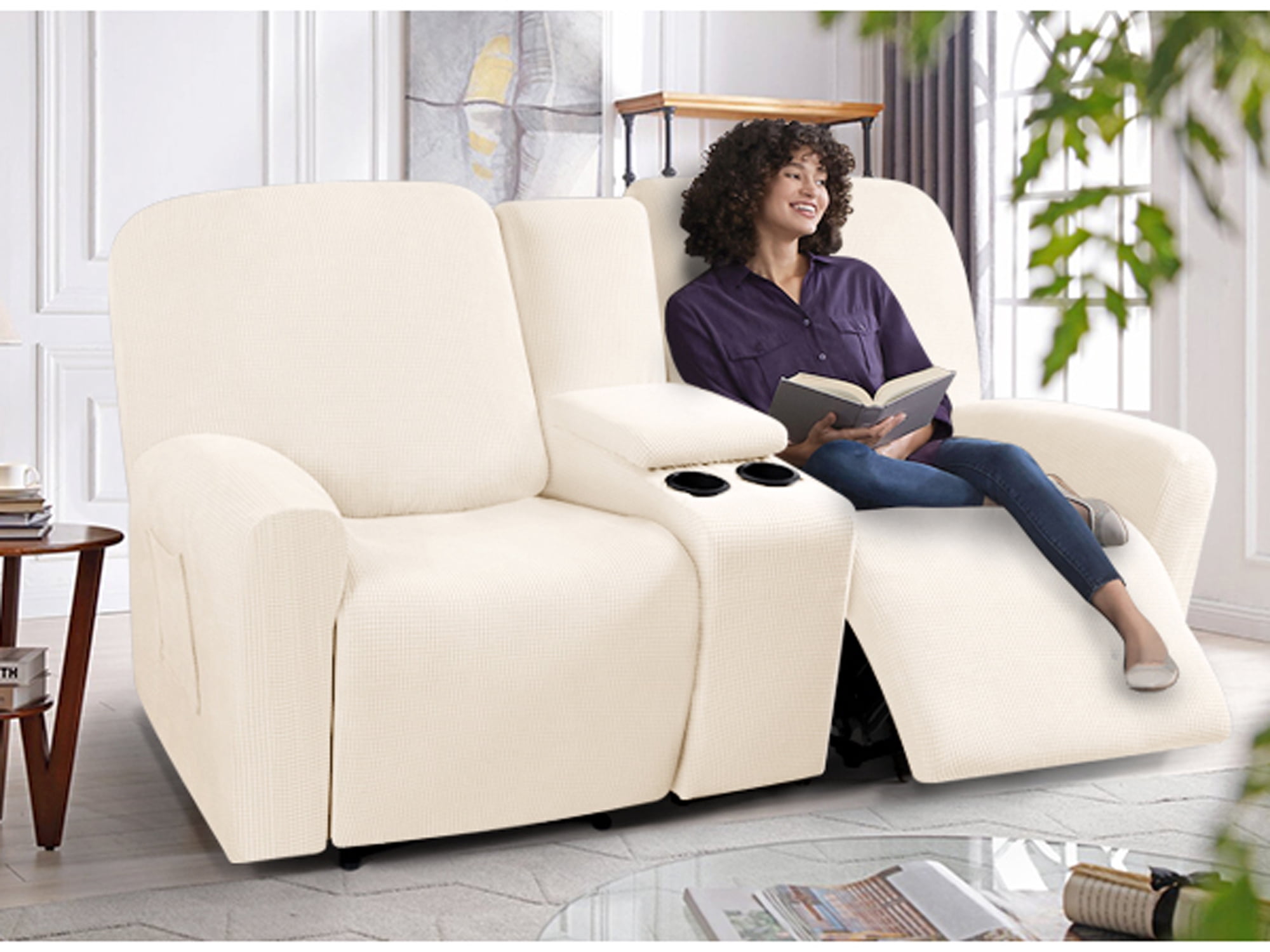 TAOCOCO Stretch Loveseat 4-Piece Polyester Blend Sofa Slipcover, Beige