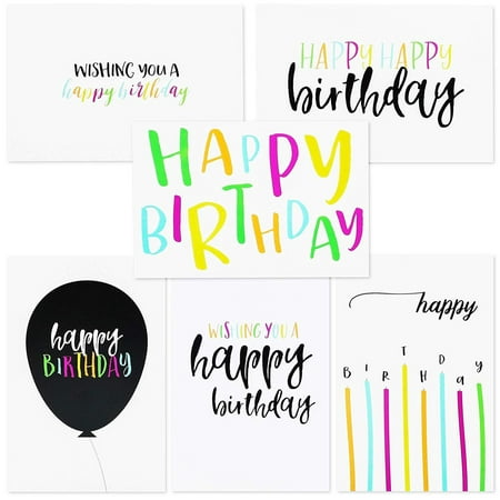 Best Paper Greetings 48-Pack Happy Birthday Single-Side Note Cards with Envelopes - Postcard Style Bulk Box Variety Set, 4 x 6