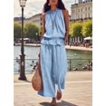 thumbnail image 5 of Women'S Linen 2 Piece Outfits Sleeveless Ruffle Top Wide Leg Pants Summer Loungewear Beach Sets M, 5 of 8