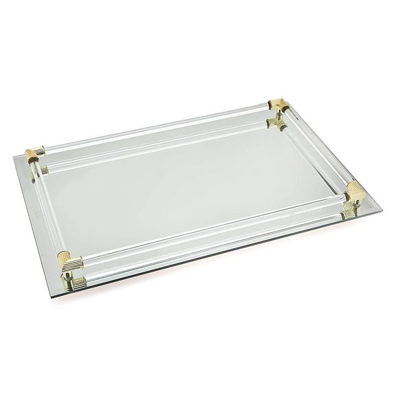 STUDIO SILVERSMITHS Mirror Vanity Tray with Gold Plated Accents - 8" x 11"