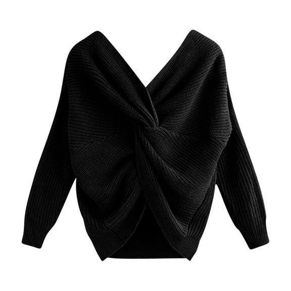 Itsame Knitted Sweater for Womens Knitted V-Neck Sweatershirt Long Sleeves Solid Color Relaxed Sweatshirts Black Size Free Size