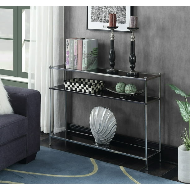 Convenience Concepts No Tools Royal Crest Console Table Black Glass Com Royal Crest Console Table, Console Table Glass Black