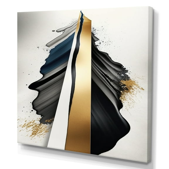 Designart Black And Gold Cubic Expression VII Canvas Wall Art