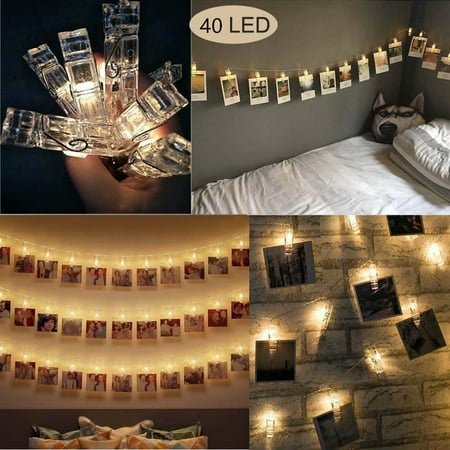 Christmas Younique Photos Photo Clip String Lights Battery Powered 40 LED Fairy Twinkle Night Lights Battery Powered 20 Feet Wedding Party Christmas Home Decor Lights for Hanging Photos Pictures Cards Artwork, Warm White ()