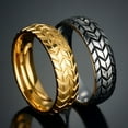 thumbnail image 2 of Unisex Metal Geometric Carved Tire Ring, Electroplated Design, Unique Automotive Style Gift for Car Enthusiasts, 2 of 10