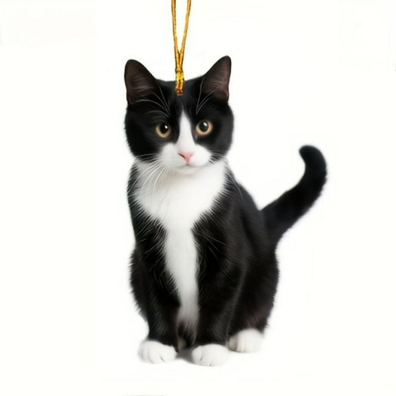 Christmas Cats Ornaments Christmas Cute Black & White Cats Hanging Ornaments For Christmas Tree Cat Acrylic Flat Hanging Pendant For Car Interior Home Cat Lovers Gif Hangs