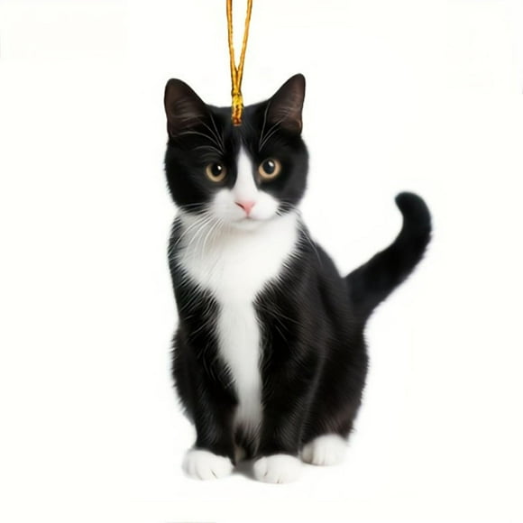 TIELUTT Christmas Cats Ornaments Christmas Cute Black & White Cats Hanging Ornaments for Christmas Tree Cat Ornament Hats Christmas Pumpkin Ornament Stain Glass Windows Hanging Table Shelf