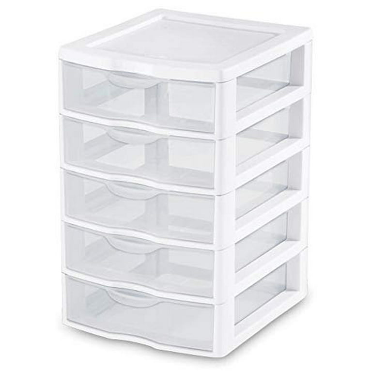 5 Unit Plastic Shelves Drawer Organizer Shelving Storage Set Solution  Stackable With Clear Drawer Handles for Home Office School Kids Cabinets  Dresser