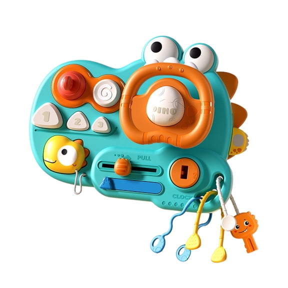 Green Interactive Learning Steering Wheel With Numbered Buttons Spinning Dials And Detachable Key For Cognitive Development