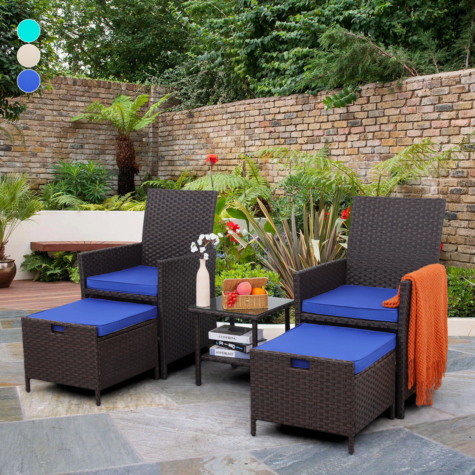 Waroom 5pcs Wicker Patio Furniture Set Outdoor Chair With Ottoman Set