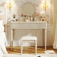 thumbnail image 2 of MODERNLUXE Vanity Desk with Round Mirror,Makeup Vanity Desk with 4 Drawers, Height-Adjustable and Stool, Small Vanity Table for Bedroom,Champagne, 2 of 7