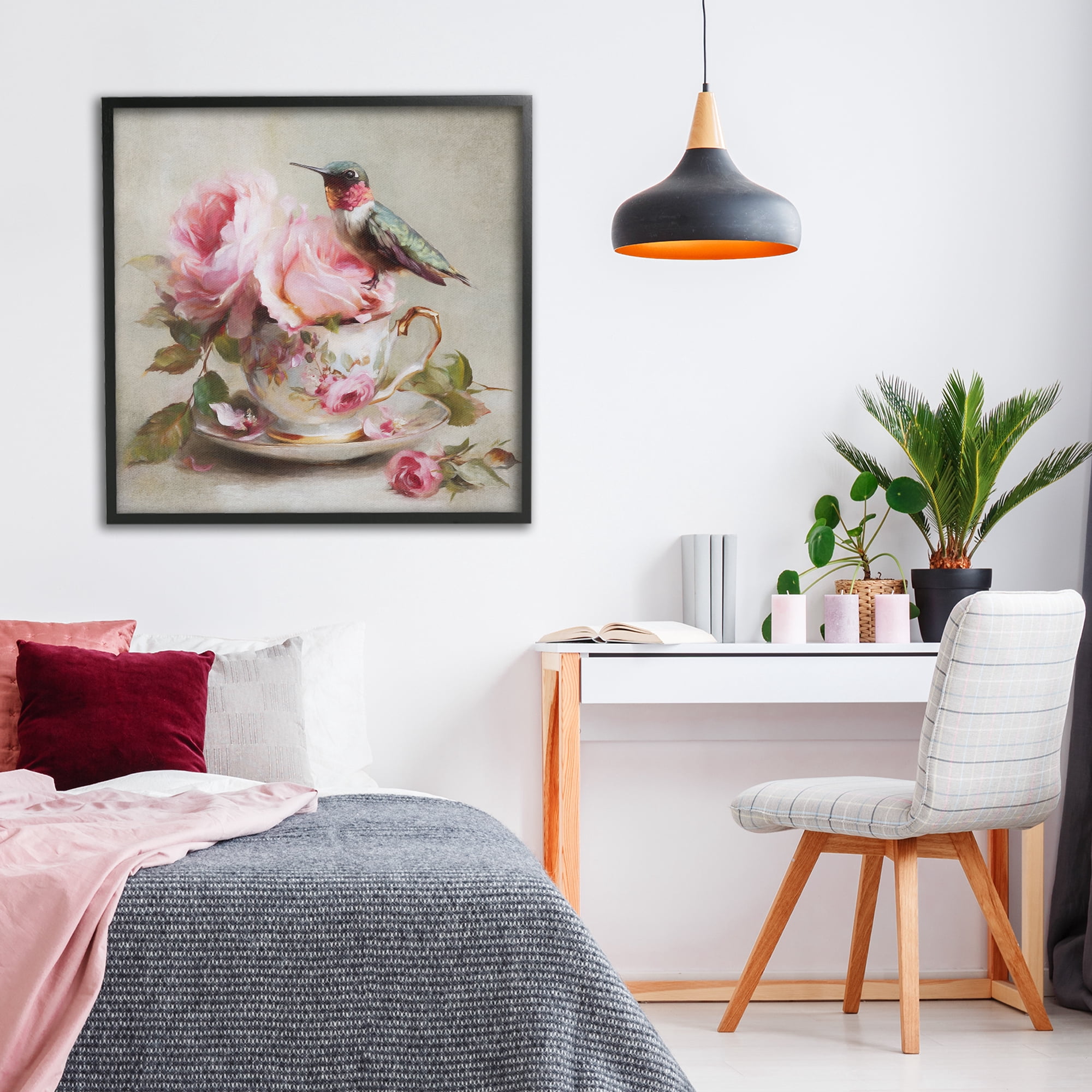 Stupell Industries Hummingbird & Tea Cup Black Framed Giclee Art, design by Tina LeCour