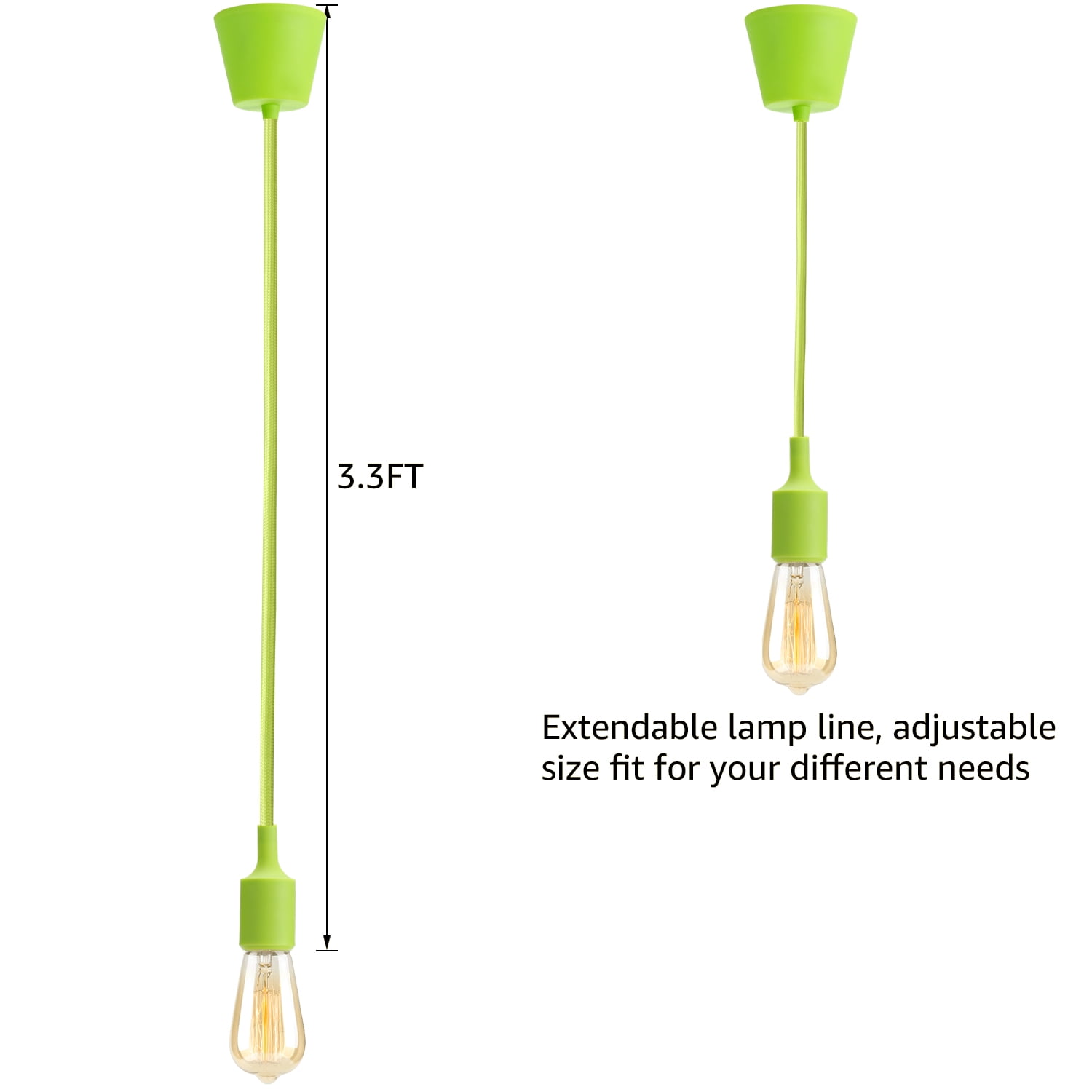 UL-listed Single Socket Pendant Light Fixture, Fabric Insulating Lamp Cord, Green