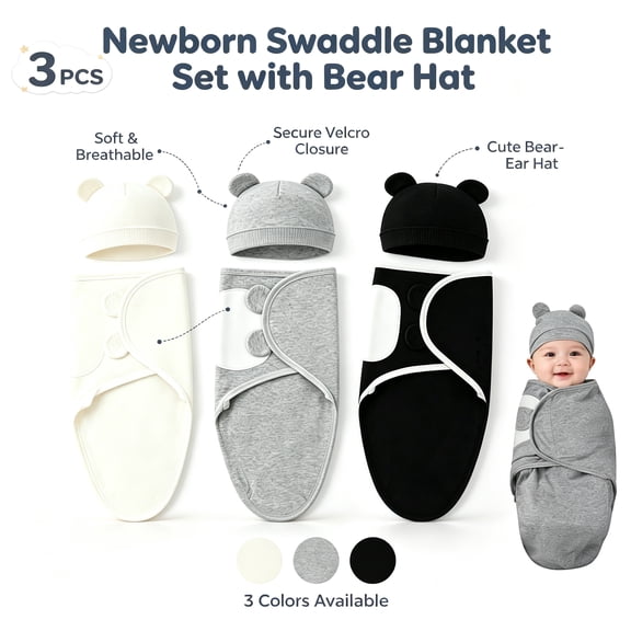 USIONE Baby Swaddle Sleep Sacks- 3-Pack Swaddles for Newborns 0-3 Months, Infant, Baby Girls, Boys, Soft & Durable Newborn Sleep Sack, Easy Diaper Change Swaddling Blanket