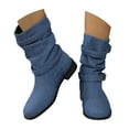 thumbnail image 3 of Xiaoxatg Fashion Women Flock Solid Color Autumn Square Heels Zipper Round Toe Mid-Calf Boots for Stylish Comfort 7.5 Navy, 3 of 9