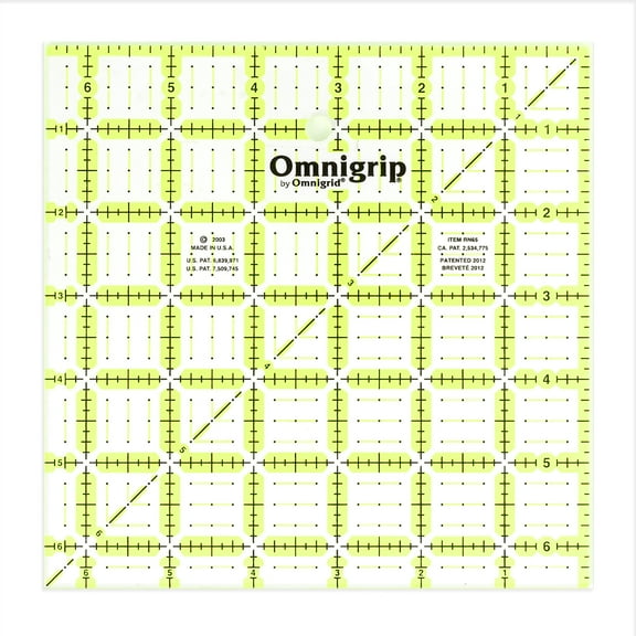 Neon Omnigrip 6.5" Non-Slip Ruler, Square Quilter's Ruler by Omnigrid