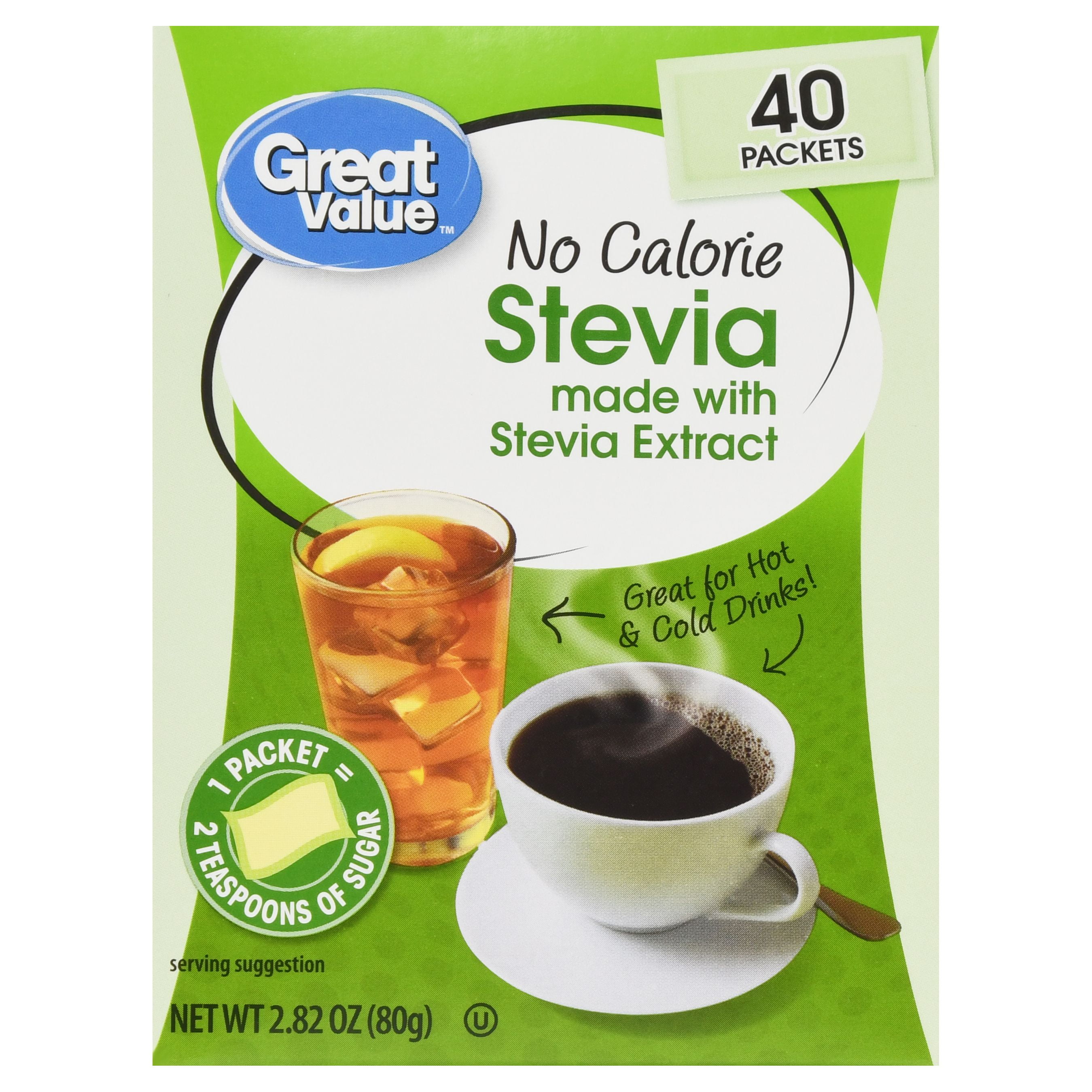 (3 Pack) Great Value No Calorie Stevia Sweetener Packets, 40 Count