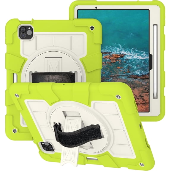 REQO Case for iPad Air 11 Inch M3 2025/M2 2024 (Air 6th Generation), Heavy Duty Shockproof Protective Case w/Pencil Holder, Rotating Stand and Hand/Shoulder Strap
