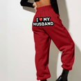 thumbnail image 2 of miqiqism Clearance I LOVE MY HUSBAND Womens Sweatpants Casual High Waisted Trousers Athletic Workout Baggy Joggers Women's Cinch Bottom Sweat Pant 2025 Valentines,01_Wine,X-Large, 2 of 5