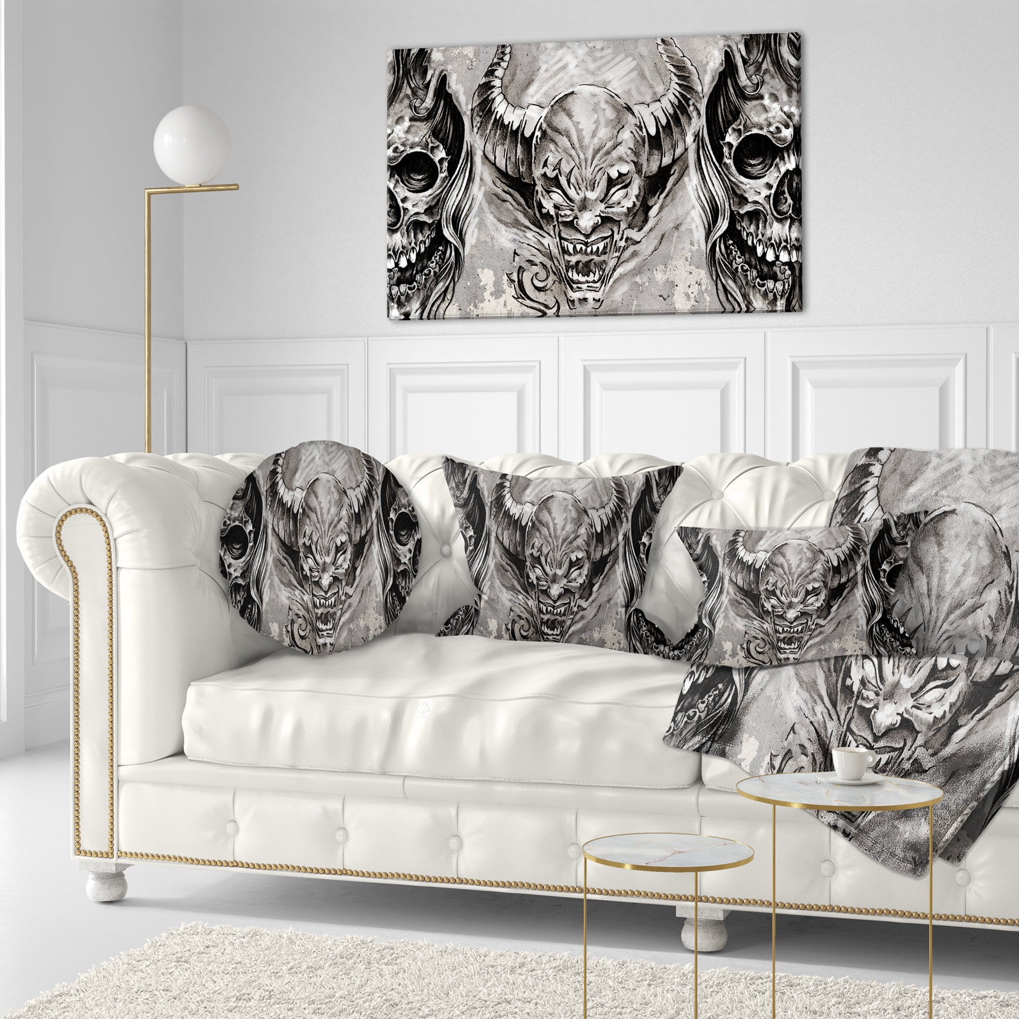 Designart 3 Demons Tattoo Sketch - Abstract Portrait Throw Pillow - 12x20