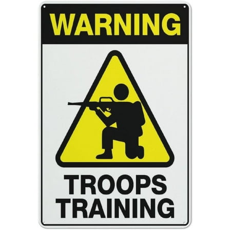 Metal Tin Signs Warning Troops Training Retro Metal Tin Signs 12X8 Inch For Shop Yard Man Cave Garage Outdoor Funny Wall Decor Decorative Poster Plate