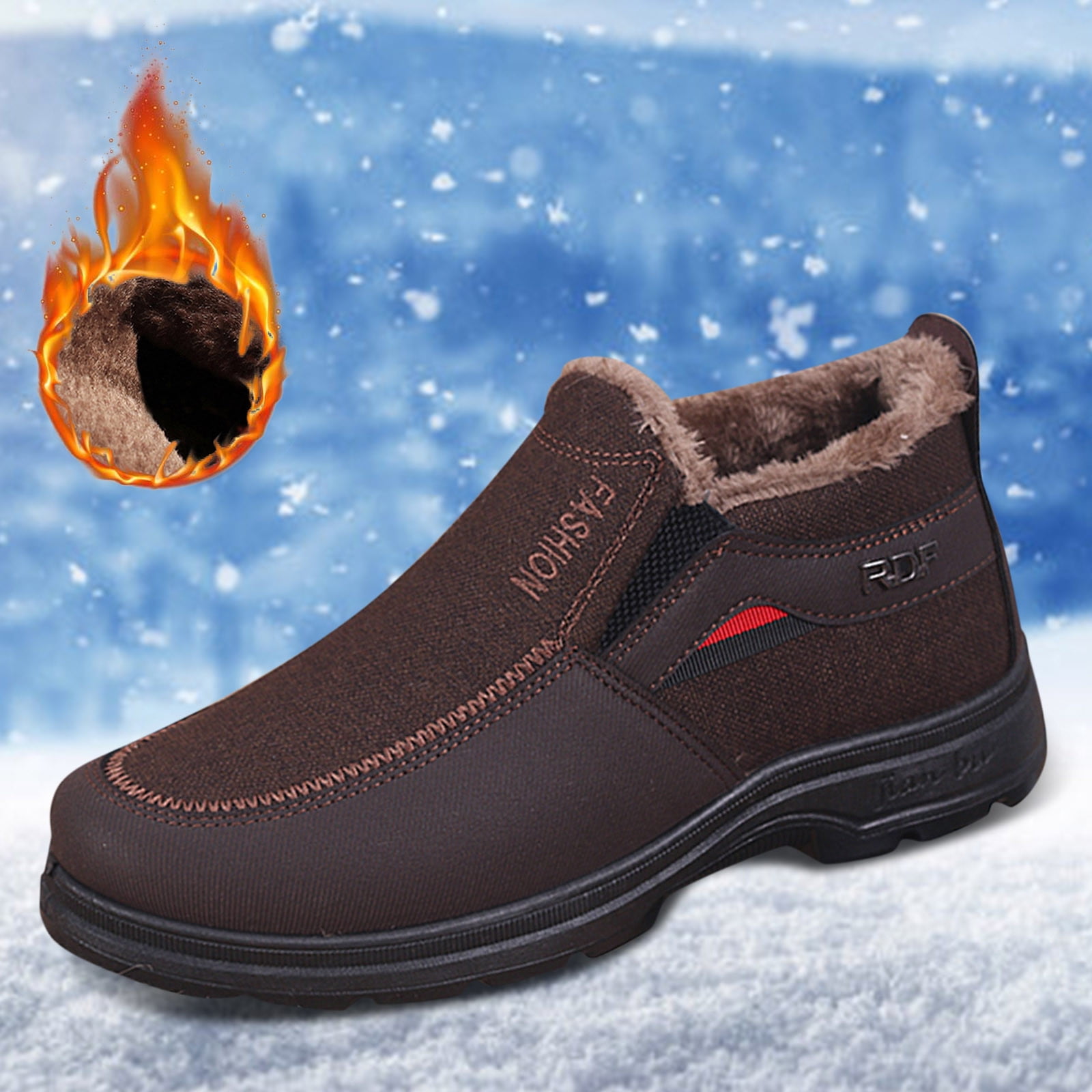 Chenyee Men's Winter Slip On Warm Ankle Boots Outdoor Non Slip Furry Lined Comfortable Hiking Walking Shoes