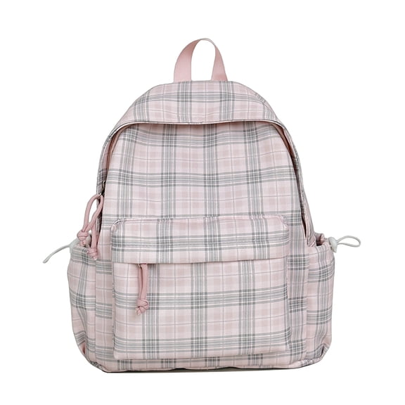 Plaid School Backpack, Spacious Backpack with Multi-pocket, Lightweight Breathable Bookbag for Middle School College, Pink