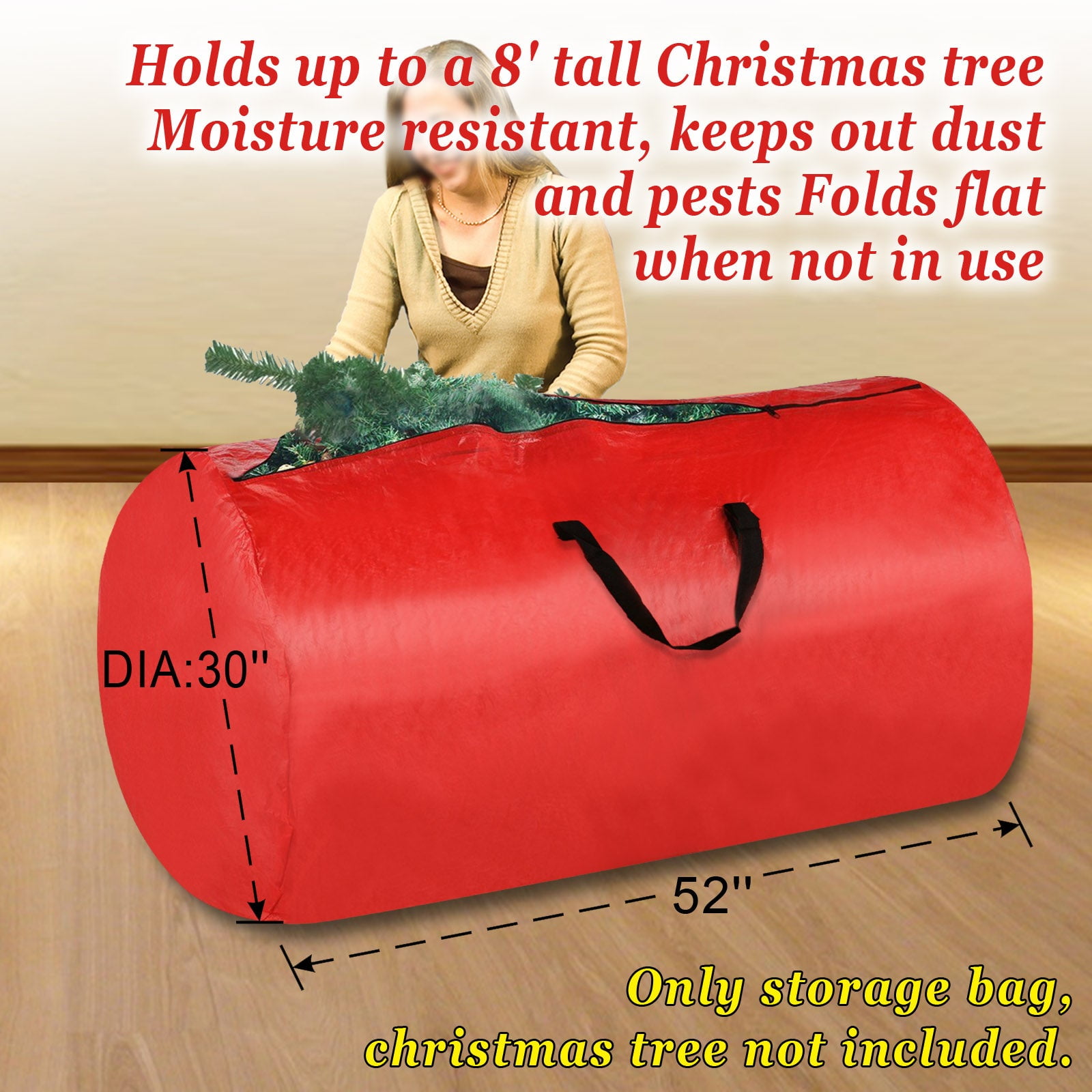 ALUVIERA Large Artificial Christmas Tree Carry Storage Bag Umbrella Storage bag Holiday Clean Up 8' w Handles(RED,20pcs)