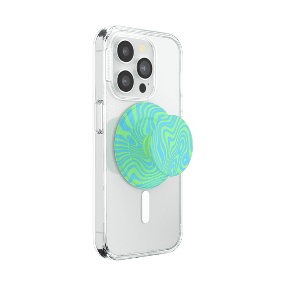 PopSockets Phone Grip for MagSafe, Magnetic Holder, Phone Stand, Neon Green - Swirl Oasis Keylime