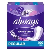 Always Anti-Bunch Xtra Protection Daily Liners Regular Length, 100 Ct