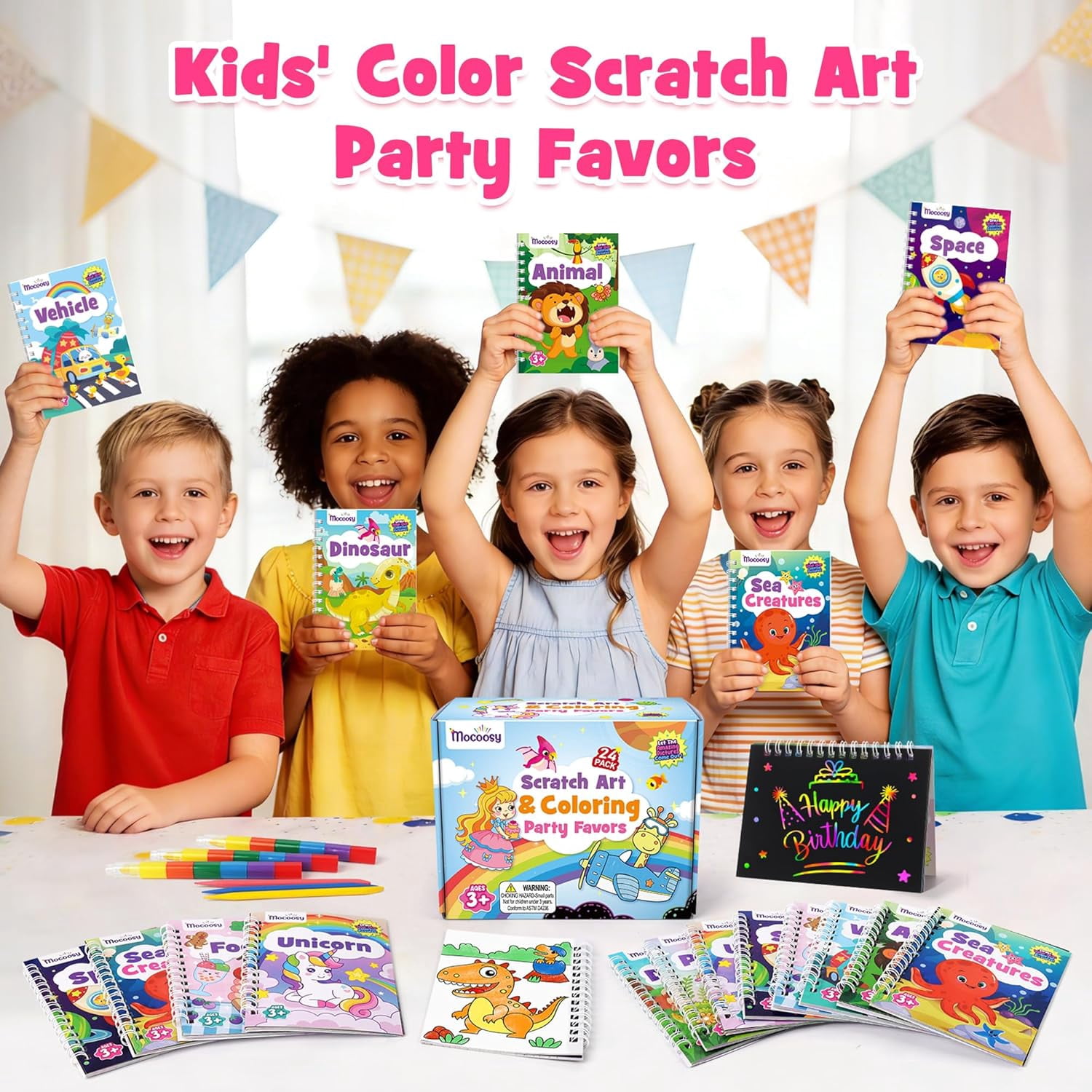 Mocoosy 24 Pack Scratch Art  Party Favors for Kids, Easter Basket Stuffers Bulk, Double Side Mini Coloring Books, Goodie Bag Stuffers Girls Boys Birthday Gifts Student Classroom Prizes