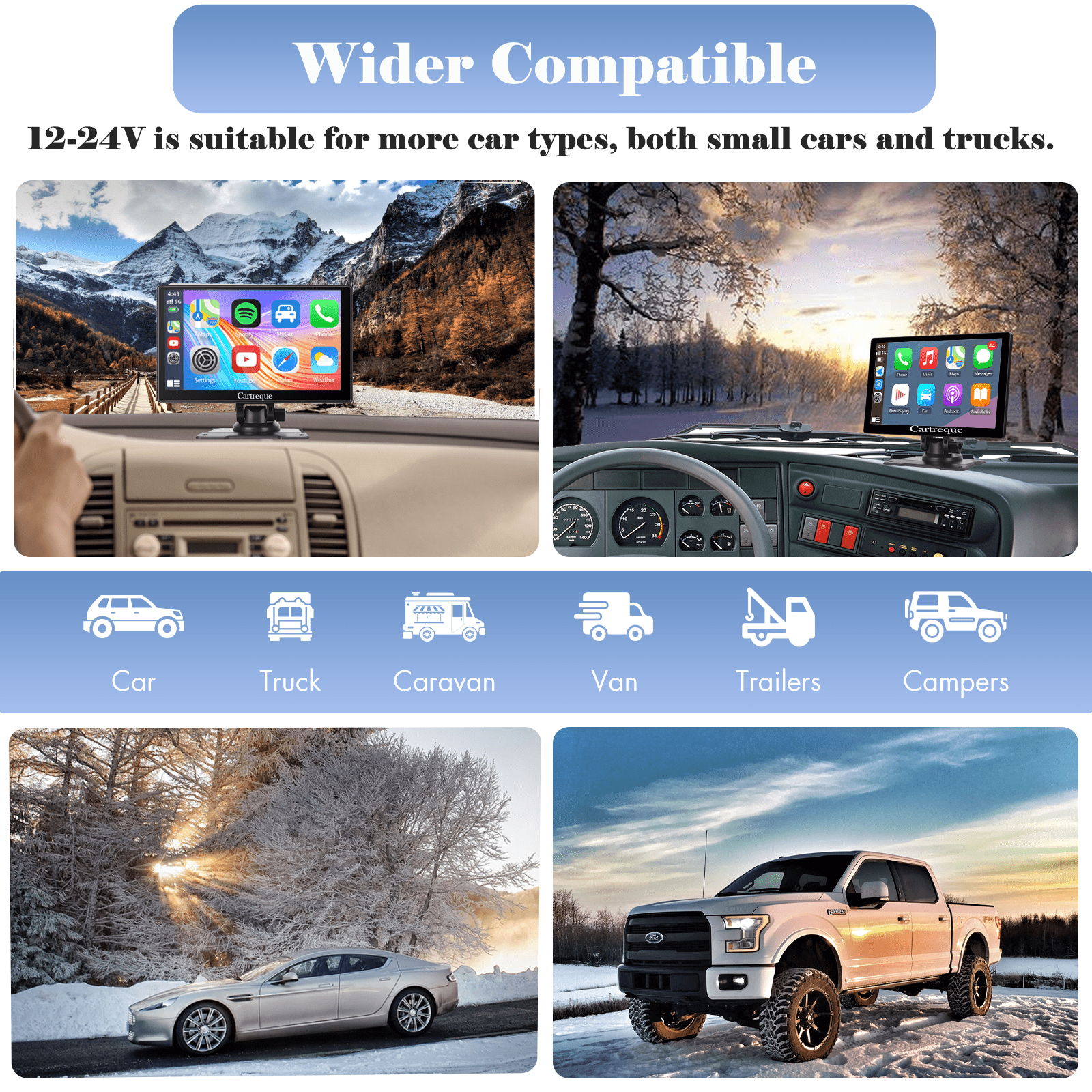 Portable Wireless Car Stereo, 7 Inch FHD Touchscreen, Backup View Camera,  Apple CarPlay & Android Auto, Voice Controll 
