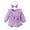 Purple-1, variant on Baby Girls Bow Long Sleeve Outsie Bodysuit Banquet Wedding Romper with Headband Ribbed Button Jumpsuit Outfit Clothes(Purple-1,0-6 Months)