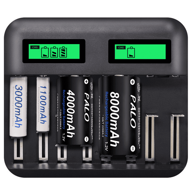 Chargeur de Batterie Intelligent LCD AA/AAA PALO 16 Baies avec 8 Piles  Rechargeables AA 3000mAh et 8 Piles Rechargeables AAA 1100mAh