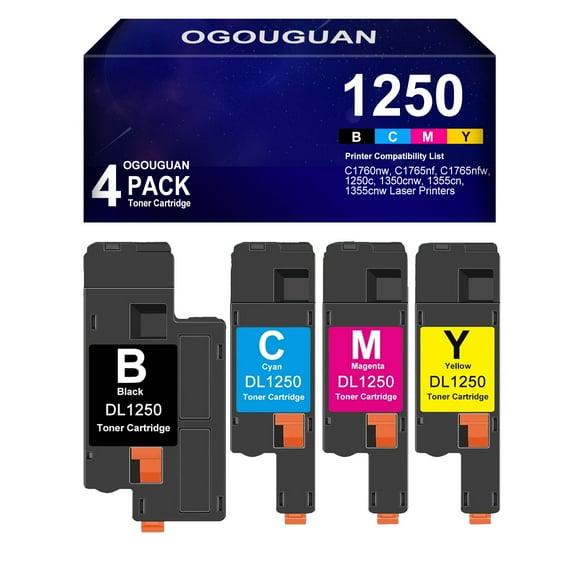 Compatible 1250 Toner Cartridge use for C1760nw, C1765nf, C1765nfw, 1250c, 1350cnw, 1355cn, 1355cnw Laser Printers,4 Pack (Black Cyan Magenta Yellow)