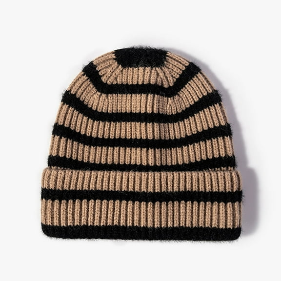 Fesfesfes Winter Knitted Hats For Men And Women Striped Curled Edgeless Cold Hat Women's Outdoor Warmth Thick Hat