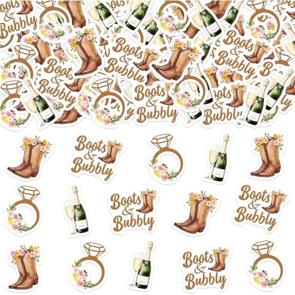 Sursurprise Boots and Bubbly Bridal Shower Decorations, 200Pcs Boots and Bubbly Confetti for Table, Champagne Cowgirl Western Country Wedding Bachelorette Engagement Party Supplies