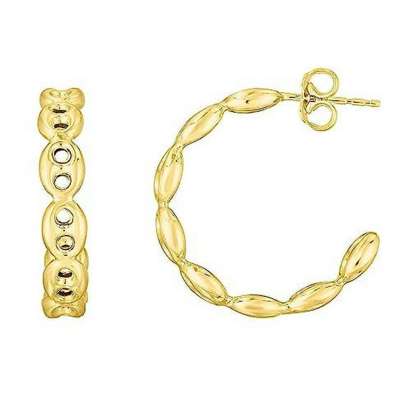 JewelStop 14K Yellow Gold Mariner Chain Link C-Hoop Earrings with Polished Finish and Push Back Clasp For Women - 2.70gr