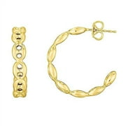 JewelStop 14K Yellow Gold Mariner Chain Link C-Hoop Earrings with Polished Finish and Push Back Clasp For Women - 2.70gr