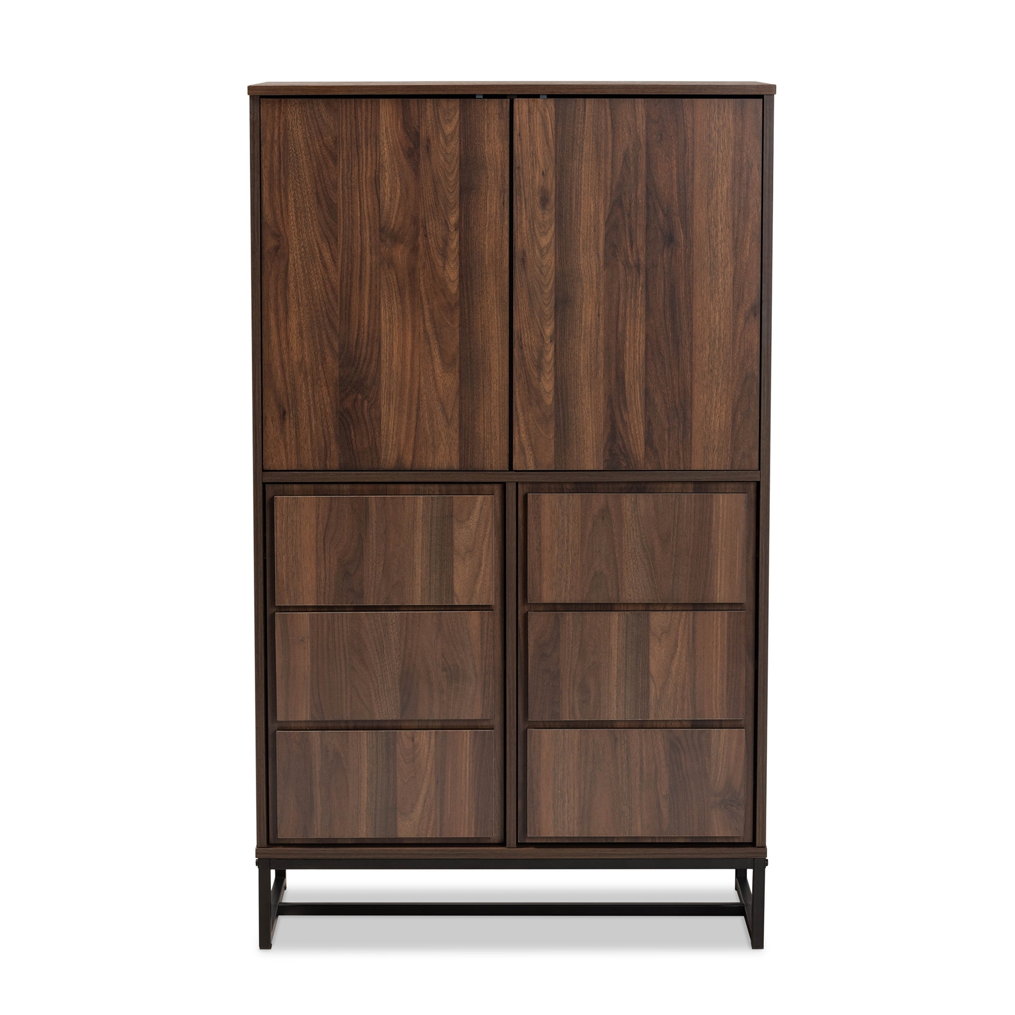 Baxton Studio Neil Modern and Contemporary Walnut Brown Finished Wood and Black Finished Metal Multipurpose Storage Cabinet