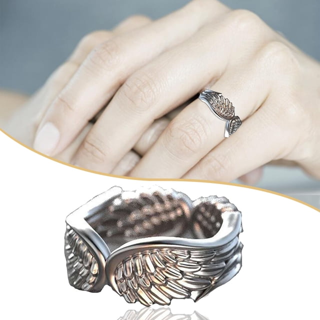 Anillos para mujer, regalos para mujer, anillo de pluma de ángel, anillo de personalidad y temperamento, joyería, anillo de aleación