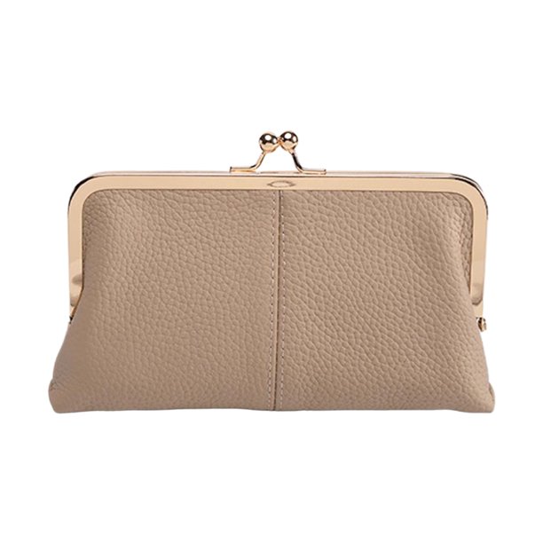 Billetera Doble Clip Billet Lápiz Labial Y Compacta Múltiple Cuero Genuino W (caqui)