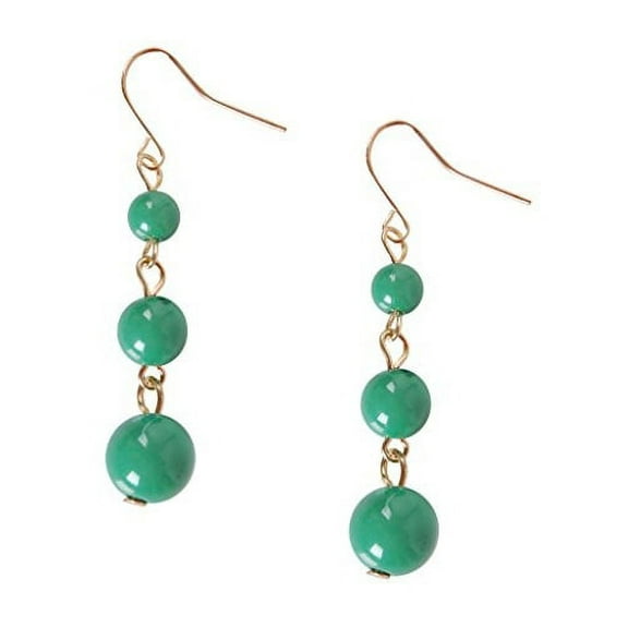 Coco Dangles - Mini Round Beaded Ball Dangling Drop Earrings by Humble Chic NY, Green Triple Dangle, Kelly, Gold-Tone
