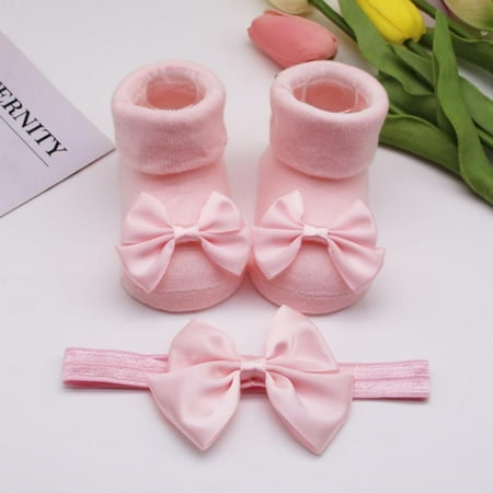 

URMAGIC 0-12M Newborn Baby Girl Gift 2PCS Set Bowknot Socks and Headband
