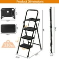 thumbnail image 2 of ZENSTYLE 3 Step Ladder Folding Step Stool Portable Metal Frame Ladder with Tool Tray Wide Non-Slip Pedal, Black, 2 of 9