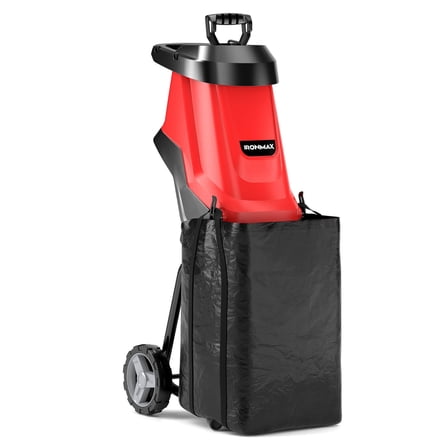 GETHFS 15 AMP Electric Leaf Shredder Mulcher – 1800W Wood Chipper with Collection Bag, Push Paddle, Wheels for Branches, Leaves, Garden Yard Waste