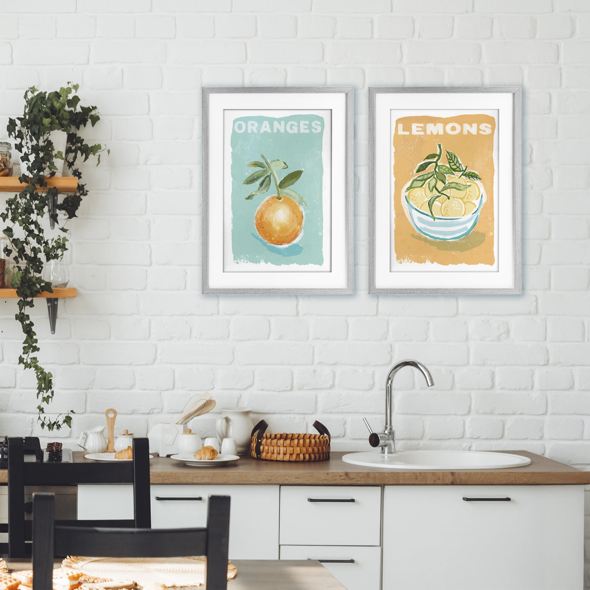 Stupell Industries Citrus Twist Motif 2 Piece Gray Framed Print Under Glass Set, design by Chad Barrett