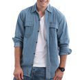 thumbnail image 5 of Rigardu shirts for men Men Long Sleeve Autumn Winter Casual Denim Shirts Fashion Top Blouse Shirts mens shirts Light blue + XL, 5 of 7