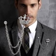 thumbnail image 4 of SmartBy Men Retro Brooch English Style Crown Shape Rhinestone Tassel Decor Suit Coat Chest Decoration Formal Event Wedding Business Occasions Clothes Jewelry, 4 of 7